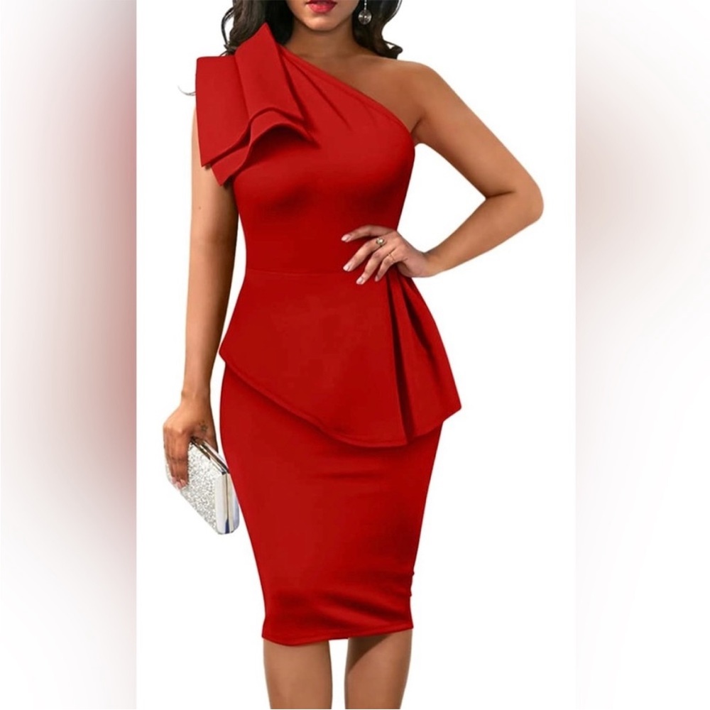 Red one shoulder dress